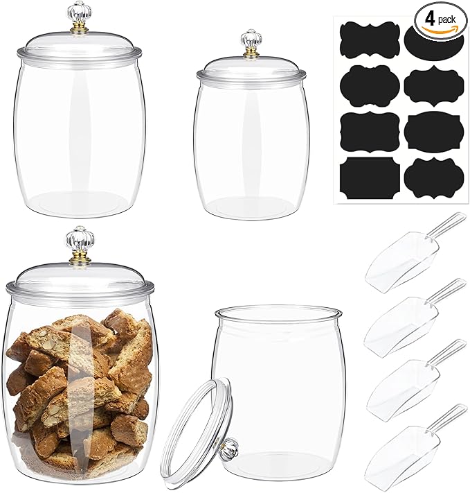 4 Pcs 64 oz 90 oz Candy and Cookie Jar with Lids 4 Spoons Plastic Jars Decorative Apothecary Jars Candy Buffet Containers Clear Can Airtight Food Storage Canister for Home Decoration Supplies