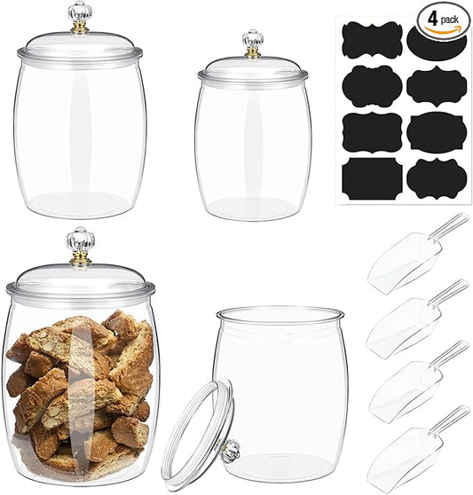 4 Pcs 64 oz 90 oz Candy and Cookie Jar with Lids 4 Spoons Plastic Jars Decorative Apothecary Jars Candy Buffet Containers Clear Can Airtight Food Storage Canister for Home Decoration Supplies
