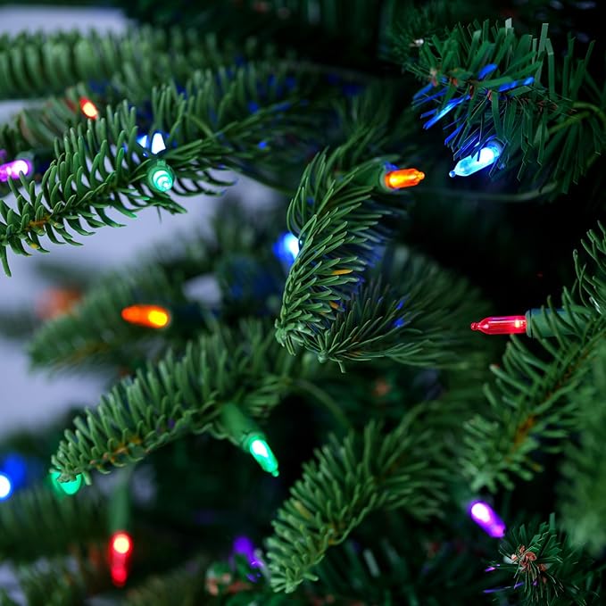 YULETIME 6.5ft Pre-Lit Christmas Tree, Realistic Spruce Holiday Decorative Tree with UL Listed 300 Multicolor LED Christmas Lights (6.5' Realistic Spruce Multicolor)