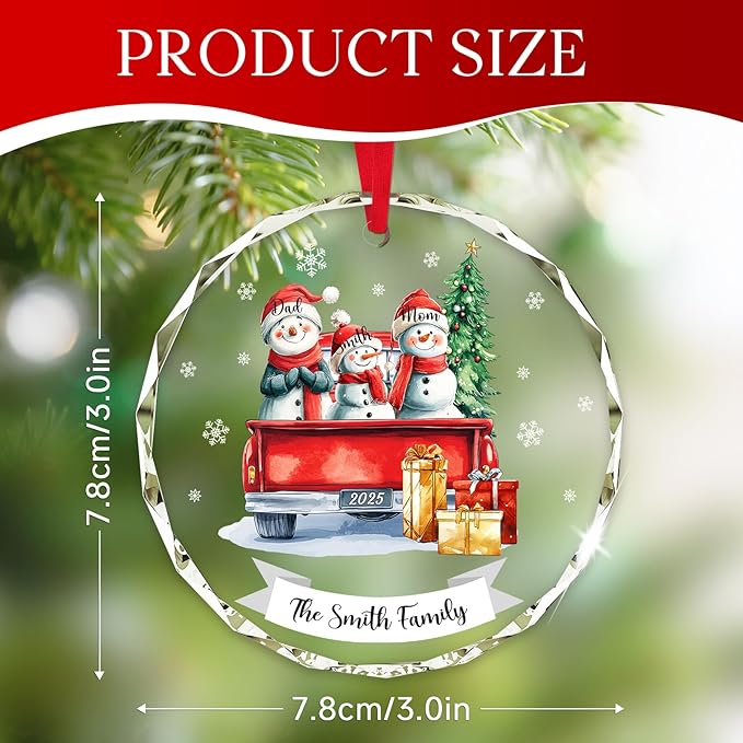 Personalized Christmas Ornaments - Family of 2,3,4,5,6,7,8 Snowman Red Truck Family Christmas Ornament 2025, Custom Name Gift, Holiday Xmas Tree Decoration