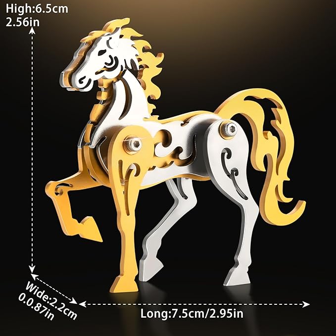 3D Metal Puzzles,3D Metal Puzzle for Adults,Mechanical Model Kit Zodiac Horse Gold,Steel 3D Puzzles Stainless Steel Ornaments for Adults Home Decor Art Craft Gifts Toys.