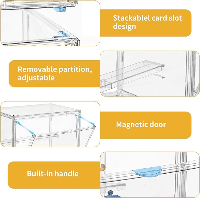 3 Pack Acrylic Display Case,3 Layer Clear Display Case Adjustable Display Box Stand with 2 Movable Dividers Small Showcase Magnetic Door for Mini Figures,Collections