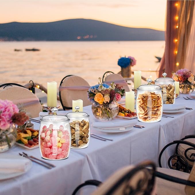 4 Pcs 64 oz Candy and Cookie Jar with Lids 4 Spoons Plastic Jars Decorative Apothecary Jars Candy Buffet Containers Clear Can Airtight Food Storage Canister for Home Decoration Supplies