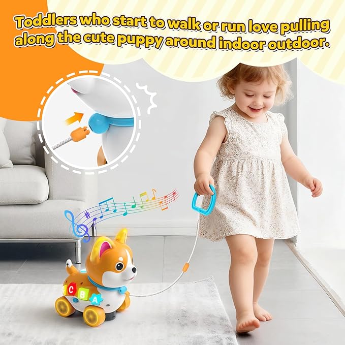 Toddler Toys for 6-12-18 Month, 3-in-1 Musical Puppy Toy, Crawling & Walking Toys for 1 Year Old Boy Girl Gifts, Birthday Gift, Bilingual Learning Educational Puppy for 7 8 9 10 Months (Yellow)