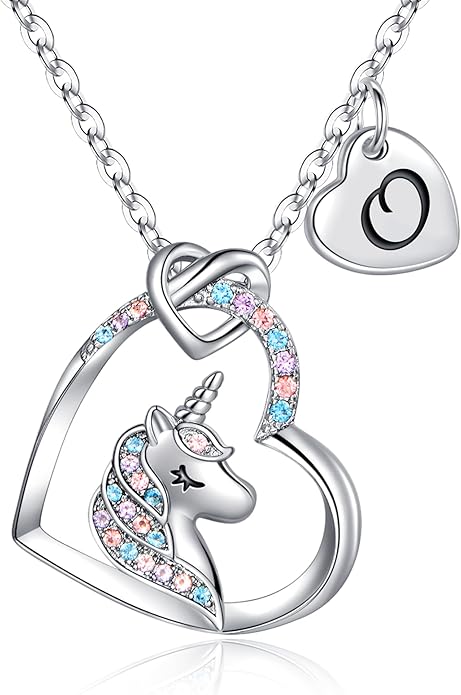 Hidepoo Stocking Stuffers for Teen Girls Kids - Colorful CZ Heart Pendant Initial Unicorn Necklaces for Girl Jewelry Birthday Gift Christmas Gifts for Grandkids Girls Kid