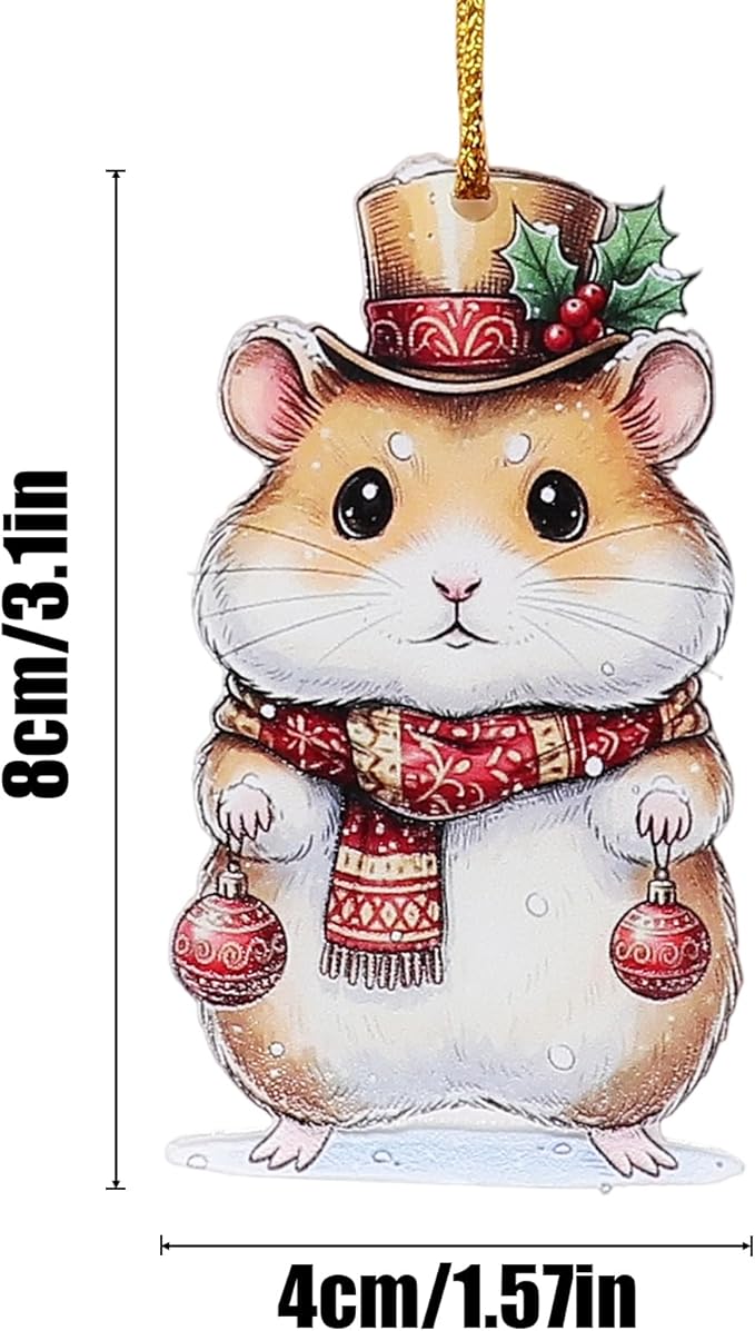 6Pcs Christmas Hamster Acrylic Ornament, Cute Animal Hanging Decorations for Christmas Tree, Holiday Home Decor
