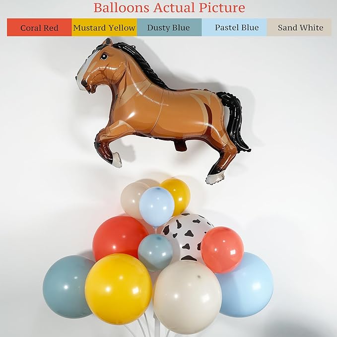 165Pcs Cowboy Balloon Arch Garland Kit with Red Yellow Blue White Cow Print Horse Balloons for Boy Story Baby Shower, Cowboy Party Supplies, First Birthday Boy Decoration, Highland Cow Garland