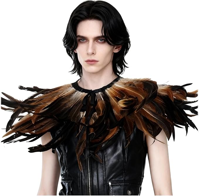 L'VOW Gothic Black Feather Shrug Cape Shawl Halloween Costume for Men