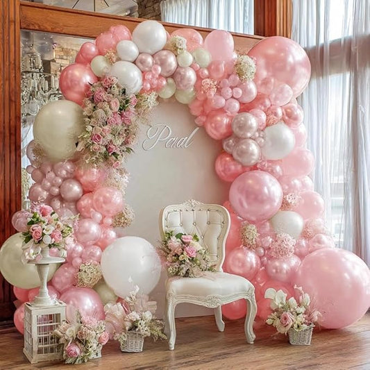 Pearl Pink White Balloon Arch, Double Stuffed Light Pastel Pink White Sand Balloons Dusty Pink Balloon Garland Kit for Wedding Birthday Baby Shower Bridal Decorations