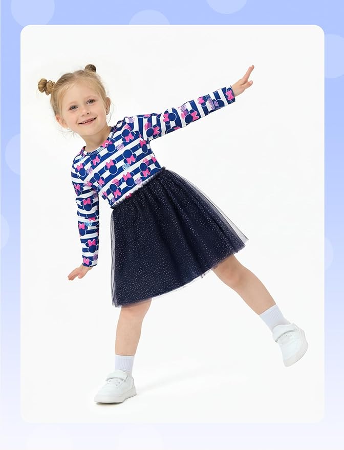 Disney Frozen Elsa Princess Cinderella Ariel Jasmine Rapunzel Baby/Toddler Dress, Ruffle Long-Sleeve Mesh Overlay Tulle Dress