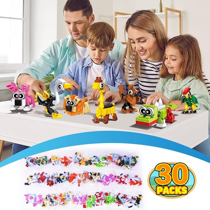 30 Pack Party Favors for Easter Gift, 750 PCS Animals Building Block Toy for Goodie Bag Stuffers, Classroom Student Prizes Children's Day Birthday for Kids Boys Girls Ages 6-12+