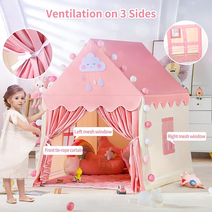 SISTICKER Kids Play Tents for Girls Large Fairy Playhouse for Kids Princess Castle Tent Gift Toys for Girl Toddler Children Play House (Pink) (Pink Tent)