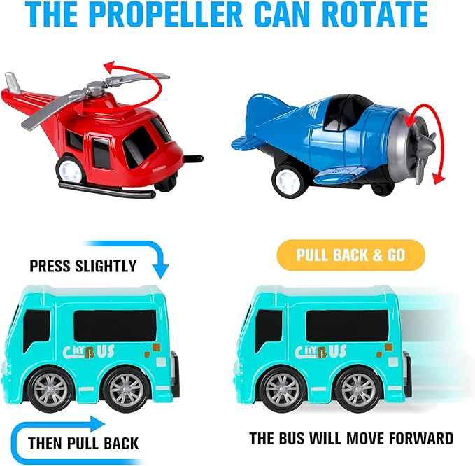 18 Pack Assorted Pull Back Cars and Airplanes Toy Set, Mini Die-cast Metal Friction Powered Vehicles Toy for Kids Boys Girls