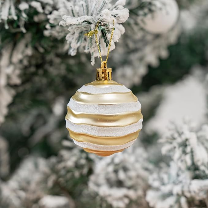 100Pcs Christmas Ball Ornaments Set, Shatterproof Plastic Gold and White Christmas Ornaments for Xmas Tree, Assorted Baubles Hanging Decorations for Holiday/Party/Wedding