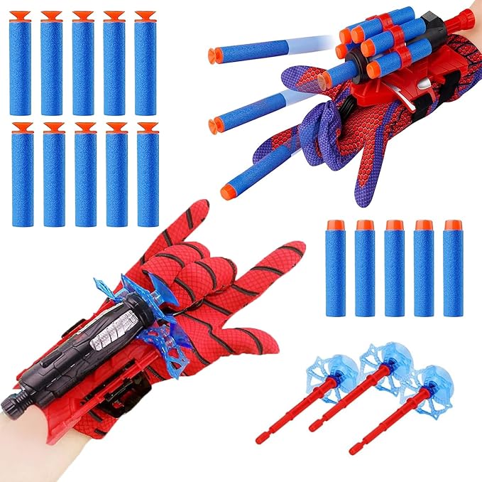 2 Packs Spider Web Shooters for Kids Plastic Launcher Glove with Wrist Set Web Shooter for Birthday Party Christmas Halloween Decorations Party Favors