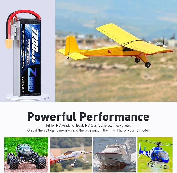 Zeee 2S Lipo Battery 7200mAh 7.4V 120C Soft Pack Battery with XT60 Connector for RC Car Truck RC Vehicles Truggy Buggy Tank Helicopter Airplane Racing Models(2 Pack)
