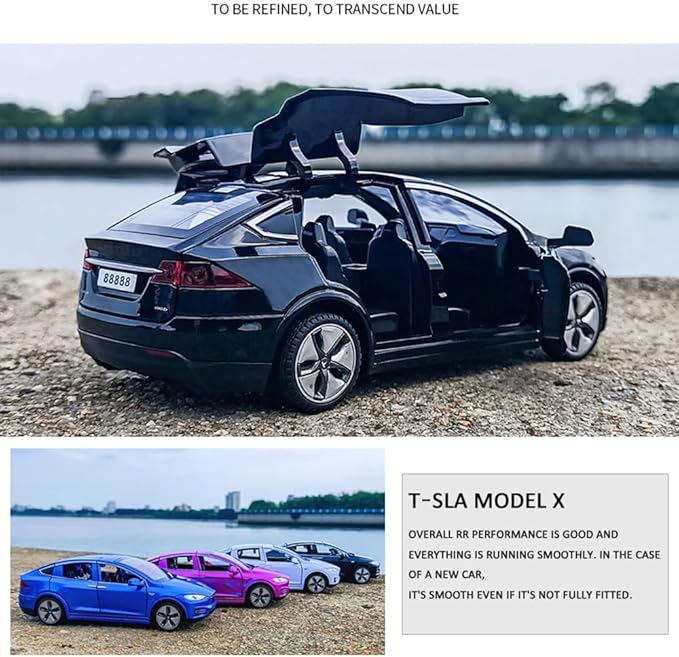 1:32 Scale Car Model X Alloy Diecast Pull Back Electronic Toys with Lights and Music, Mini Vehicles Toys for Kids Gift Car Lovers Collection (Model X - Noble Black)