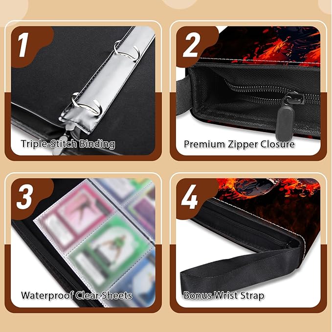 900 Pocket Football Card Binder, Trading Card Storage Album with 50 Durable 9-Pocket Pages, Football Design on Pocket Card Packs, Christmas Birthday Gifts for Zipper Closure Collector's Album