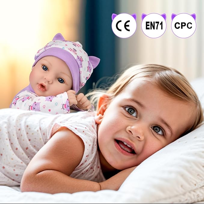 Aori Lifelike Reborn Baby Dolls Girl - Realistic 18-Inch Newborn Baby Doll, Nice Gift Set for Kids, Parents-to-be, Grandparents, Purple Clothes