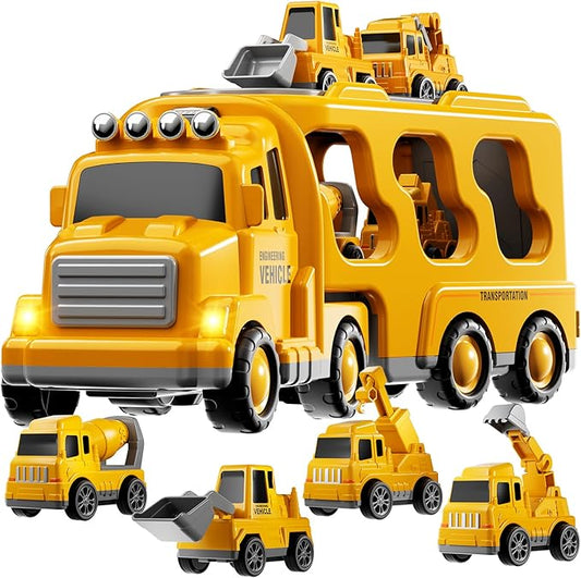 TEMI Construction Truck Boy Toys for 3-5 Year Old Toddlers - Toys for 3 4 5 6 7 Years Old Engineering Transport Vehicle Carrier Truck, Kids Excavator Crane Gifts Toys for Boys and Girls Aged 4-6
