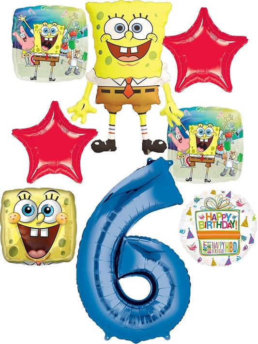 Spongebobs 6th Birthday Party Supplies 8pc Foil Balloons Bouquet Decorations