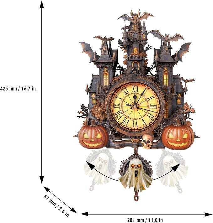 3D Puzzles for Adults Clock-Halloween Cottage Design Model Kit-Mechanical DIY Pendulum Clock with Roman Numerals-Desk Home Office Decor Personalized Gift for DIY Lovers
