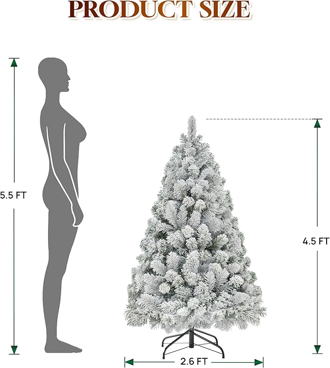 HOLLO STAR 4.5 ft Flocked Prelit Christmas Tree with 200 LED Lights, App Control, Artificial Christmas Tree, Multi-Color RGBW Lights, 400 Branch Tips, Snow Xmas Tree, for Home, Party