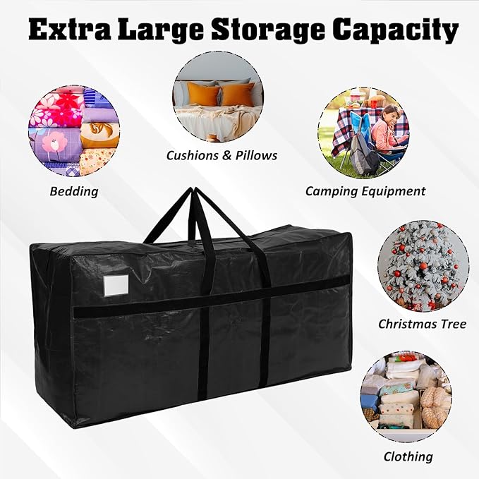 Windyun 4 Pack 177 Gallon Extra Large Storage Bags XXL Moving Bags with Zipper Handles Heavy Duty Jumbo Big Totes Box for Halloween Skeleton 4-12 Feet Christmas Tree Storage College Dorm Cloth (Black)