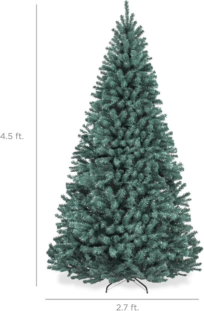 Best Choice Products Artificial Christmas Tree, 4.5ft Premium Unlit Realistic Spruce Holiday Décor w/Dense Branches, Metal Base – Blue Spruce