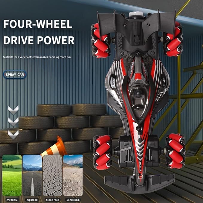 2.4GHz Remote Control Car - 360° Spin High-Speed Drift F1 Formula Racing, with Spray, Music & Light, Toy for Kids 8-12 Year Birthday Coolest Best Toy(Red)