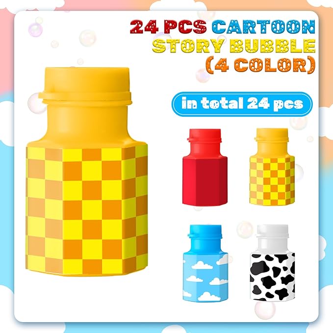 24 Pack Bulk Bubble Wands Cartoon Party Favors Toy Theme Birthday Party Supplies Cartoon Theme Birthday Bag Stuffers Supplies Decorations(Hexagon Bottles,Toy Inspire Game)