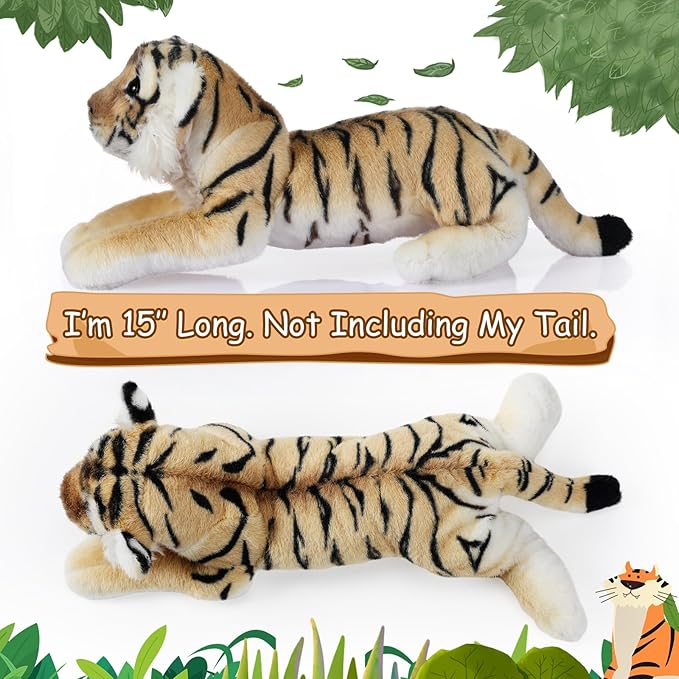 15 Inch Stuffed Animal Stuffed Tiger Leopard Lion Plush Toys Realistic Plush Gifts Wild Animal Toys Jungle Animals for Boys Girls Birthday Parties Gift(Tiger)