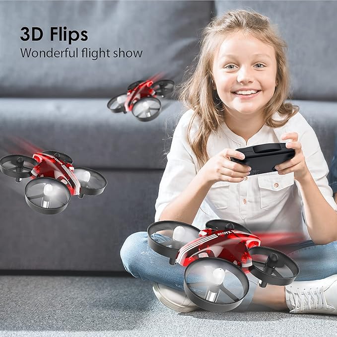 Mini Drone for Kids & Beginners, Indoor Portable Hand Operated/RC Nano Helicopter Quadcopter with Auto Hovering, Headless Mode & Remote Control, Children's Day Gift for Boys and Girls -Red.4-blade design delivers greater stability and increased thrust.