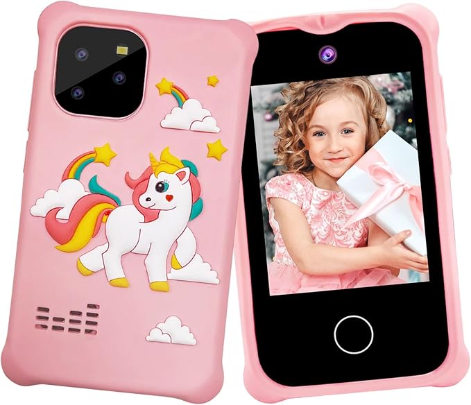 Kids Smart Phone, Christmas Birthday Gifts for Girls Age 3-12, 2.8" Touchscreen Toddler Learning Play Toy Phone with Dual Camera, Game, Music Player, 32GB Card （Pink）