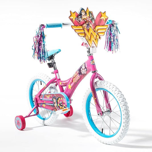 Wonder Woman 16 Inch Bike for Kids | Detachable Training Wheels for Safety & Balance | Pedal Powered Bicycle for Young Superheros Ages 4 and up| Perfect for Boys & Girls | Adjustable Seat