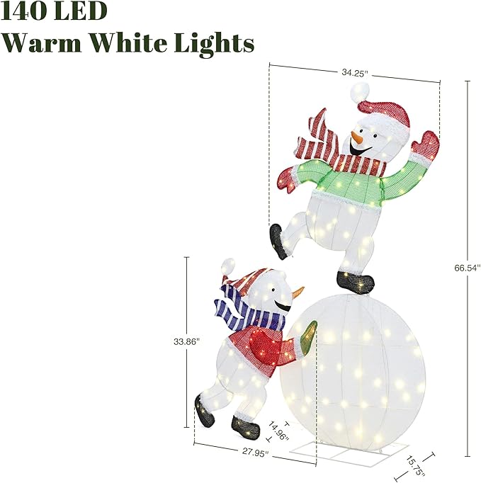 LuxenHome 5.5FT Lighted Snowman Outdoor Christmas Decorations, 2D Light Up Snowman on Snowball Christmas Decor with 140 LED Lights, Xmas Decorations Outdoor, Indoor for Porch, Lawn Holiday Display