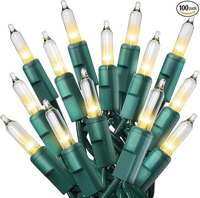 PREXTEX 100 Count Clear Christmas Lights - 20 ft Ultra Bright String Lights with Green Wire for Indoor and Outdoor Use, Christmas Trees, Holidays, Patios and Garden