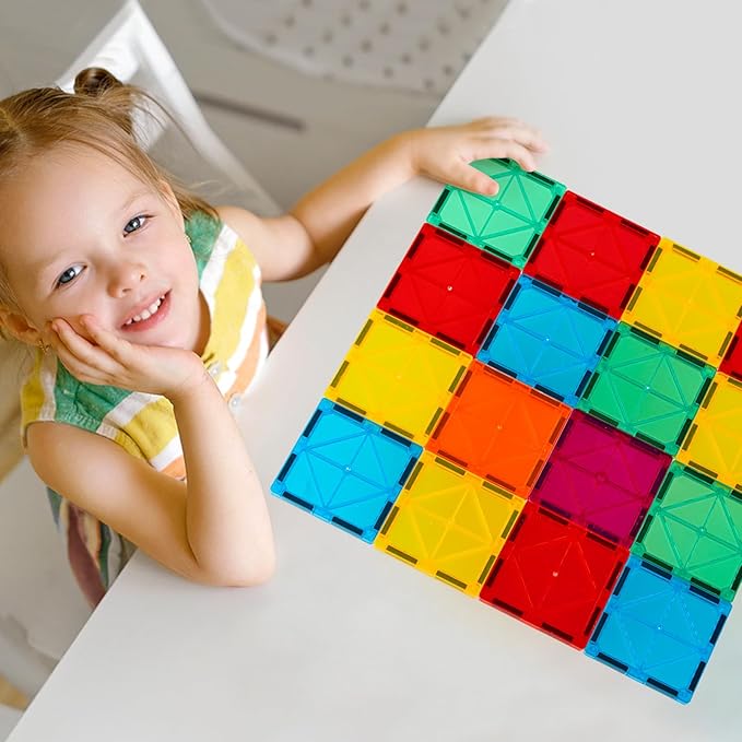 FNJO Magnetic Tiles, 52 PCS Magnet Building Set, Magnetic Building Blocks,Construction STEM Toys for Kids, Gift for Boys Girls