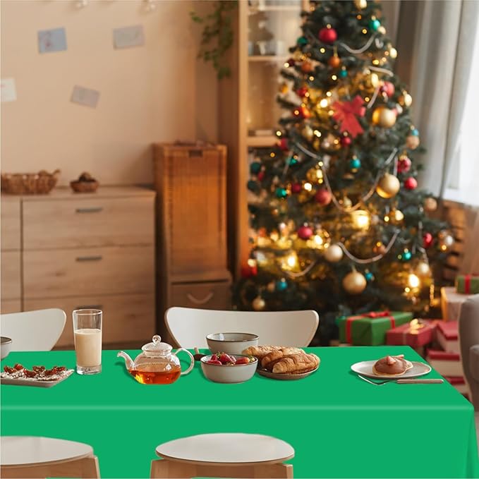 12 Pack Christmas Tablecloths for Rectangle Tables, 54 x 108 Inch Disposable Plastic Table Covers for Xmas Party Decoration, Red White Green Waterproof Table Cloth Bulk for Wedding Gathering Banquet