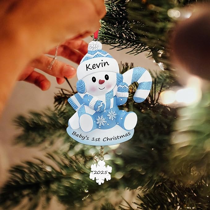 Personalized Ornament Baby's First Christmas 2025 Snowbaby Xmas Tree Decoration Pink Artisanal Custom Ornaments with Name & Year Decoration Gifts for New Born Baby Boy