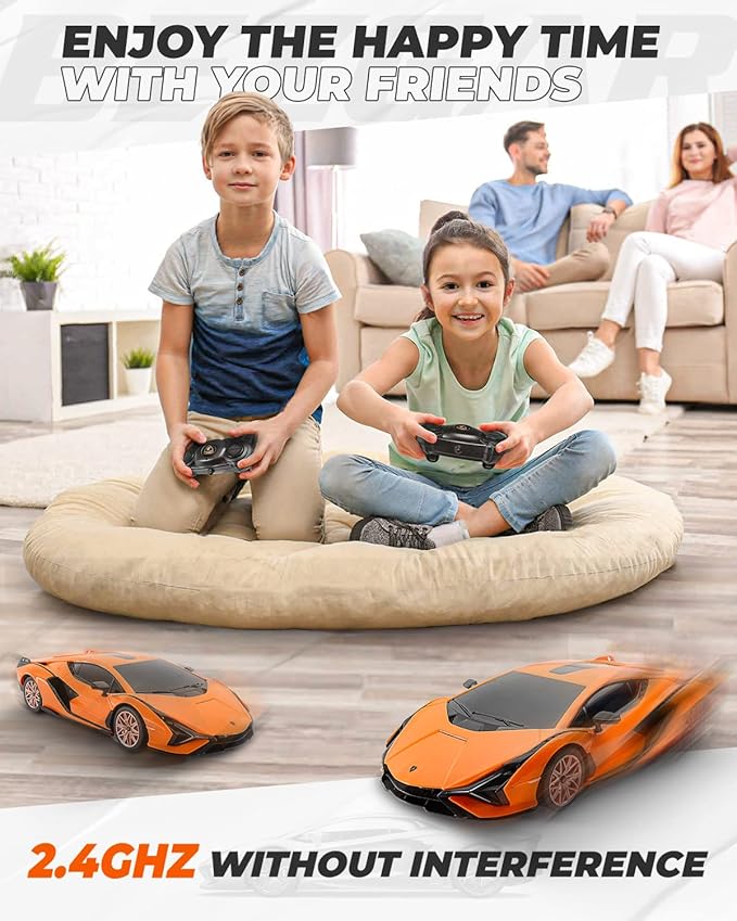 BEZGAR Licensed RC Series, 1:24 Scale Remote Control Car Lambo Sián FKP 37 Electric Sport Racing Hobby Toy Car Model Vehicle for Boys and Girls Teens and Adults Gift (Orange)