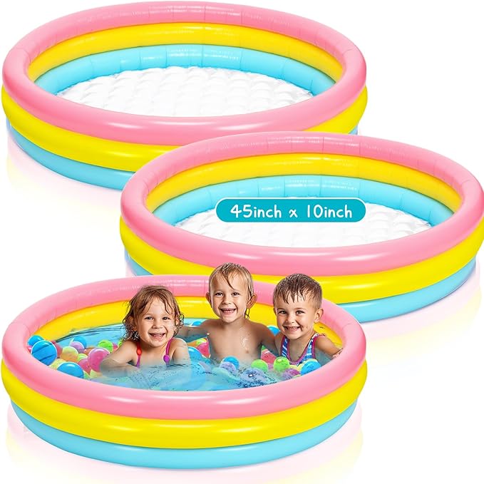 Jerify 3 Pack Pool for 45 x 10 Inch Inflatable Portable Round Paddling Pool 3 Rings Blow up Rings Round Padding Ball Pond for Indoor Outdoor Water Game Play (Colorful)