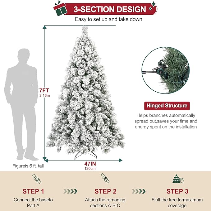 Flocked Christmas Tree 7ft, Christmas Tree -Full Christmas-Trees Snow Xmas Trees