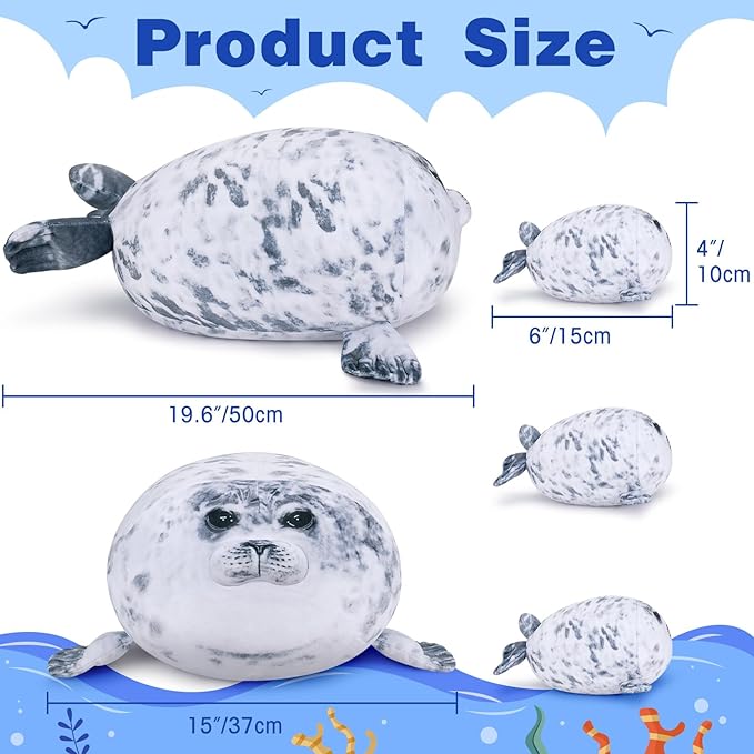Achwishap 4pcs Seal Plush Pillow,Seal Stuffed Animal Mommy with 3 Seal Baby Plush Toy,Cute Plushie Seal Hugging Pillow Cuddle Plushie for Kids Girls Boys Gifts(Seal Family,19.6”,Gray)