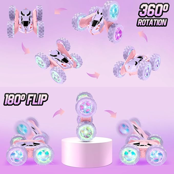 Remote Control Car, Double Sided 360°Rotating 4WD RC Cars, with Sparkling LED Wheels, 2.4GHz Electric Race Stunt Toy Car, Rechargeable Toy Cars for Boys Girls Birthday
