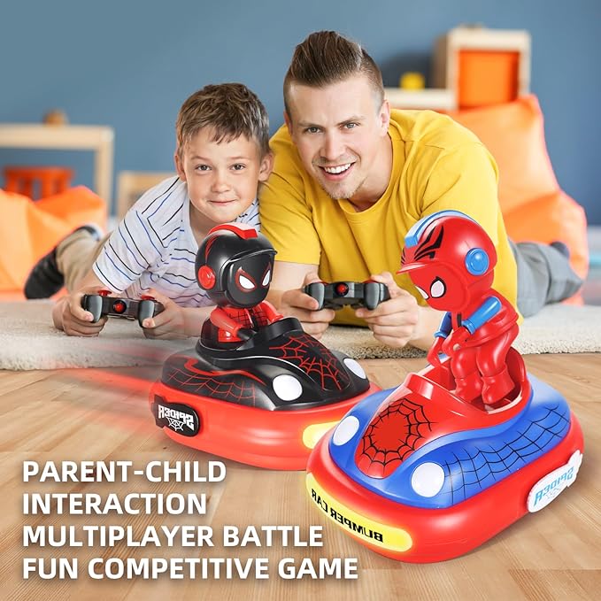 Spider Remote Control Bumper Car Set of 2, Mini RC Car with Light & Sound Effect 360° Rotating Spider Figures Bump and Eject Toy Cars for Kids Boys Girls 3-4 4-6 5-7 8-13