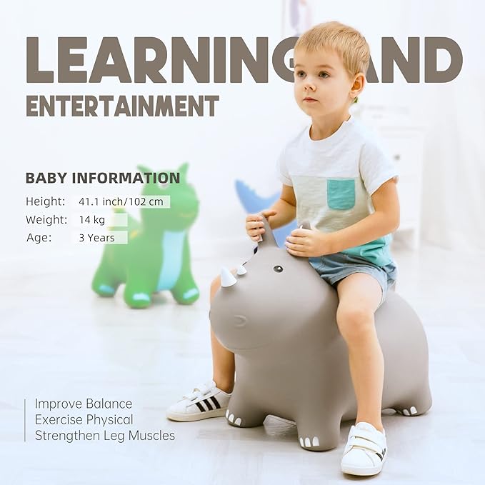 ZOOJOY Bouncy Horse Animals Hopper,Inflatable Bouncing Horse Jumping Animals for Toddlers,Ride On Hopping Toys for Girls/Boys,Great Gift W/P (Grey)