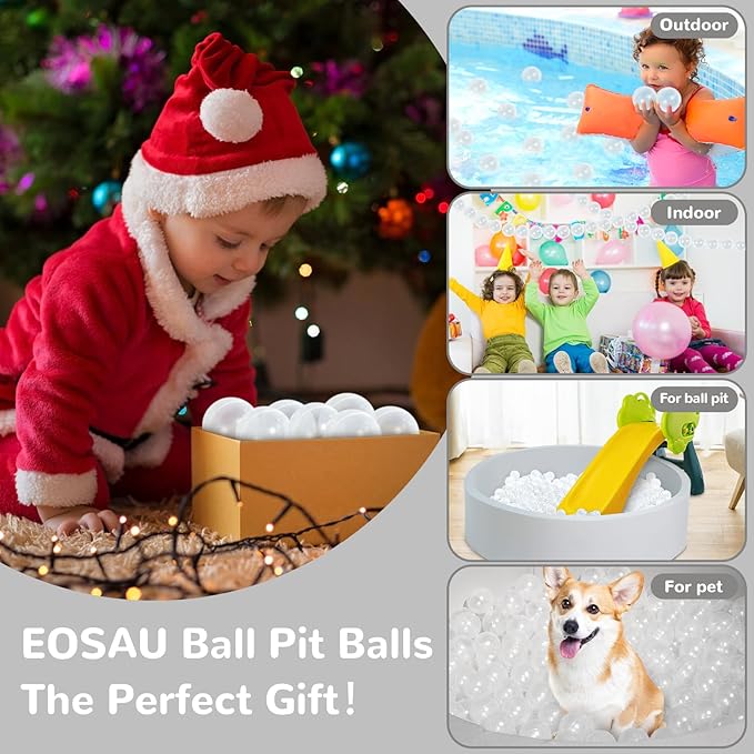 Ball Pit Balls 100 Phthalate Free BPA Free Crush Proof 2.16 Inches Plastic Balls for Ball Pit Ideal Gift for Toddlers Babies Kids Pool Water Toys Play Tent, Clear