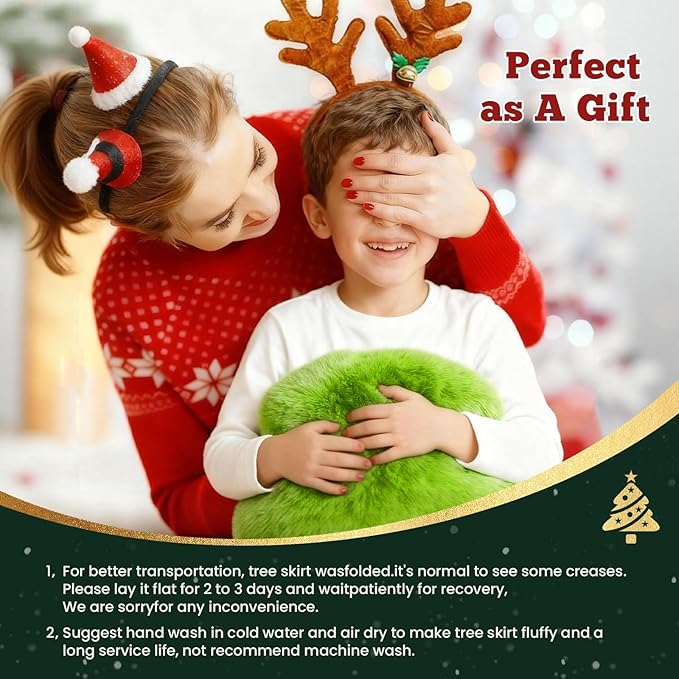 iMucci 30inch Christmas Tree Skirt Wool Fur Green Tree Skirt Small Tree Skirts Snowy Green Trees Skirt Holiday Party Decoration