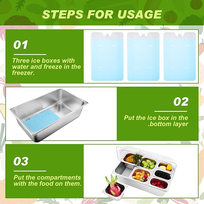 Tessco for you 16 Pcs Countertop Chilled Condiment Container Set with Lid, Stainless Steel Salad Cold Ice Food Spice Serving Display Caddy for Buffet Restaurant Kitchen Party(7 Compartments)